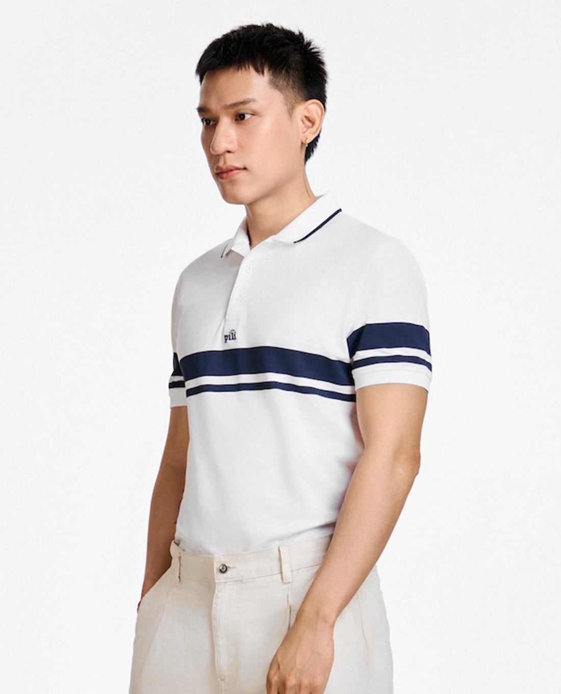 PILI - Áo polo nam cổ bẻ tay ngắn phối sọc