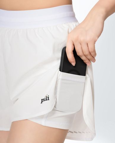  PILI - Quần short tập luyện nữ xẻ tà phối logo 