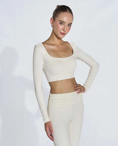  OLABEN - Áo bra thể thao nữ tay dài lưới nhún 