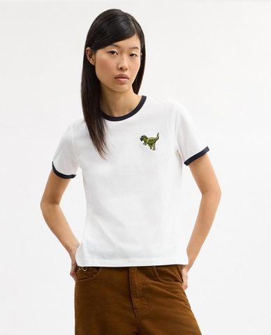  COACH - Áo thun nữ cổ tròn tay ngắn Rexy Ringer 
