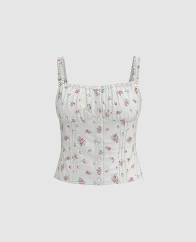  URBAN REVIVO - Áo hai dây nữ cổ vuông Floral 