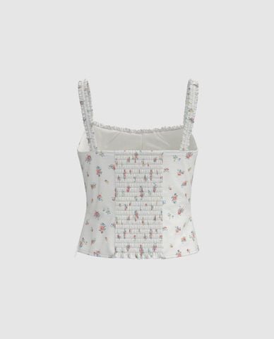  URBAN REVIVO - Áo hai dây nữ cổ vuông Floral 