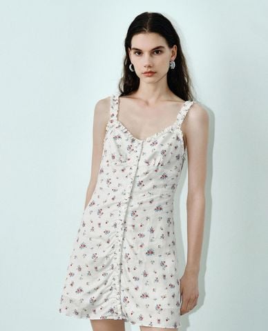  URBAN REVIVO - Đầm hai dây mini cổ tim bèo nhún 