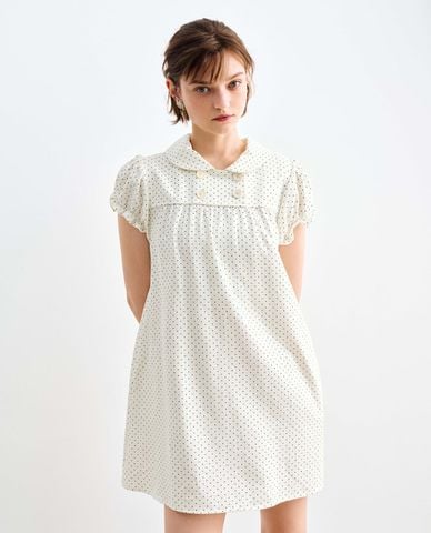  URBAN REVIVO - Đầm mini tay bồng họa tiết chấm bi 