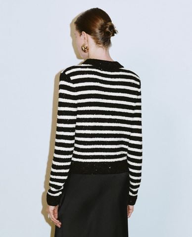  URBAN REVIVO - Áo khoác cardigan nữ cổ V kẻ sọc 