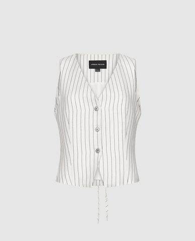  URBAN REVIVO - Áo khoác gile nữ cổ V phối dây nơ 