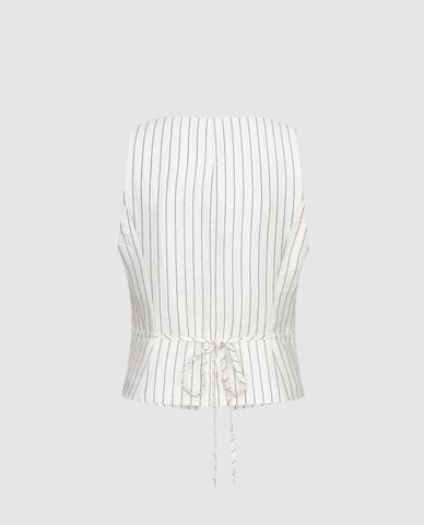  URBAN REVIVO - Áo khoác gile nữ cổ V phối dây nơ 