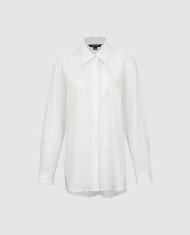  URBAN REVIVO - Áo sơ mi nữ cổ tròn tay dài kẻ sọc 