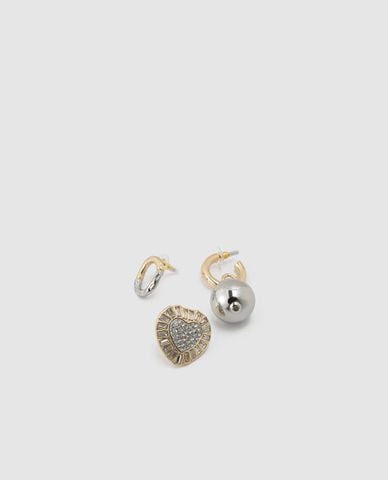 URBAN REVIVO - Set 3 khuyên tai nữ phối trái tim và ngọc trai 