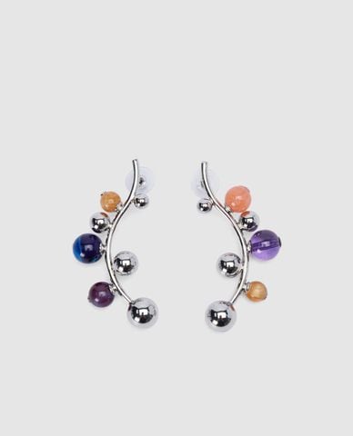  URBAN REVIVO - Khuyên tai nữ uốn cong phối hạt đa sắc 