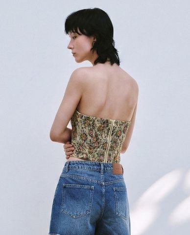  URBAN REVIVO - Áo kiểu nữ cúp ngực dây rút họa tiết hoa 