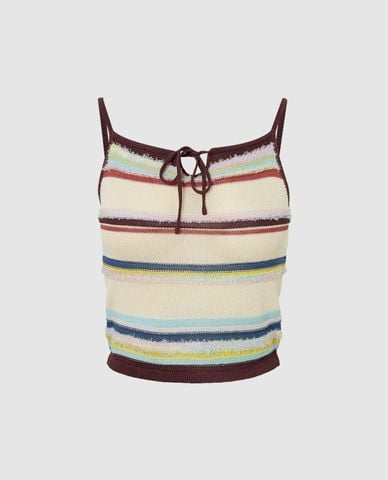  URBAN REVIVO - Áo dệt kim nữ hai dây phối màu thời thượng 