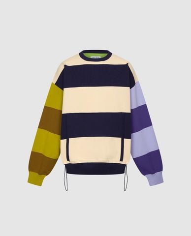  URBAN REVIVO - Áo sweatshirt nữ cổ tròn tay dài phối sọc 