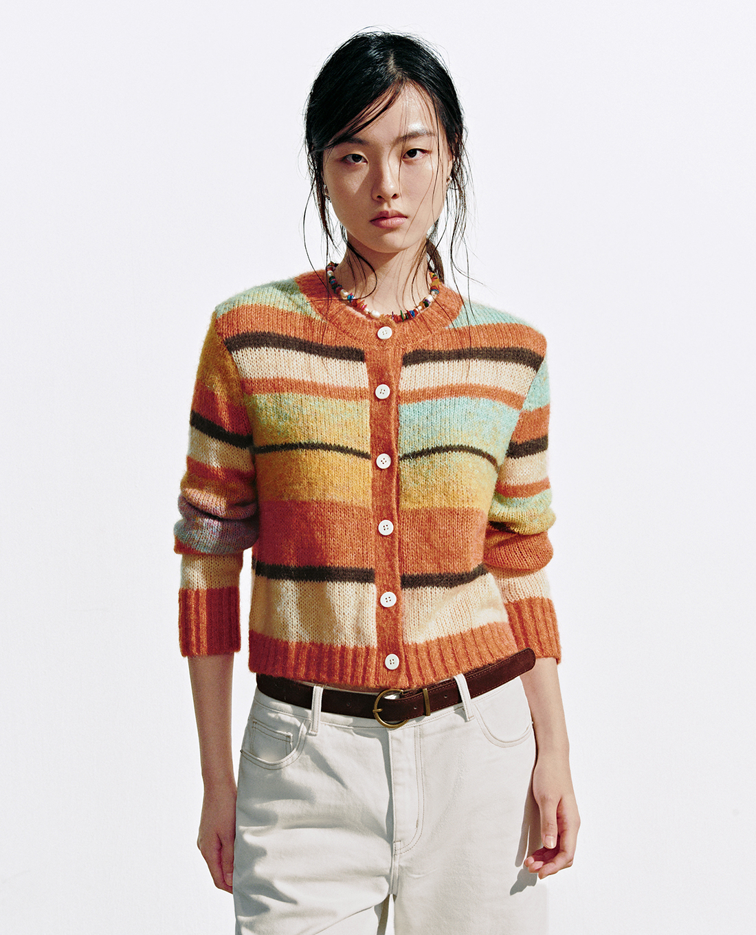 URBAN REVIVO - Áo khoác cardigan nữ tay dài sọc ngang