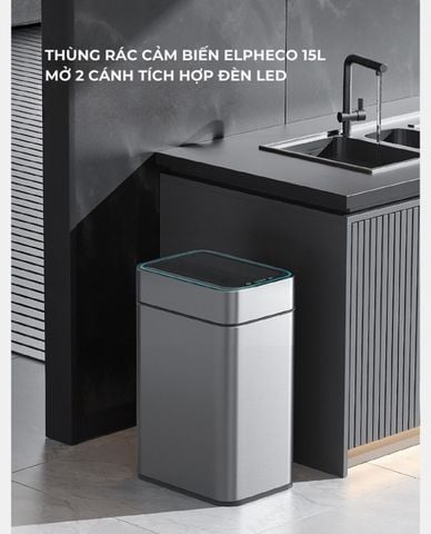  ELPHECO - Thùng rác cảm biến thông minh TwinLid Led 15L 
