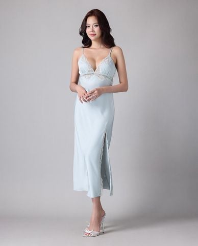  VERA BY CHIPU - Đầm midi mặc nhà satin trơn phối ren 