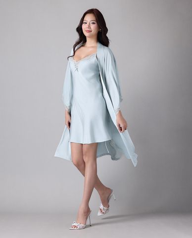  VERA BY CHIPU - Áo khoác kimono nữ satin trơn phối ren 