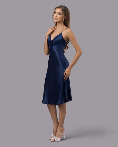  VERA - Đầm midi mặc nhà satin trơn hai dây 