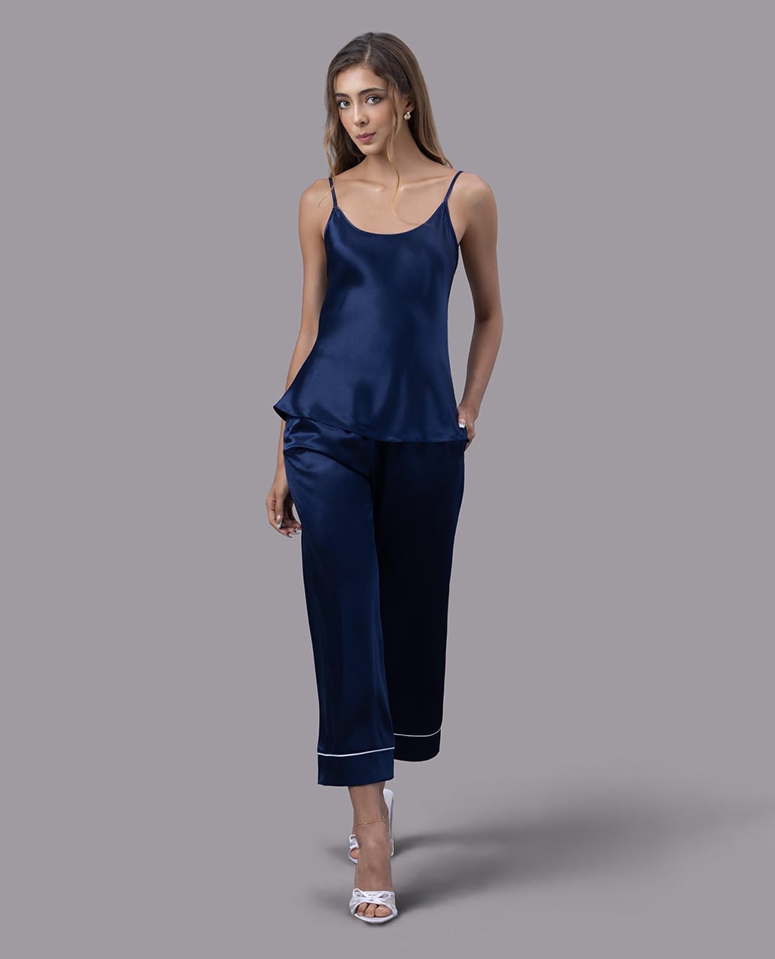 VERA - Bộ quần áo nữ dài mặc nhà satin trơn hai dây