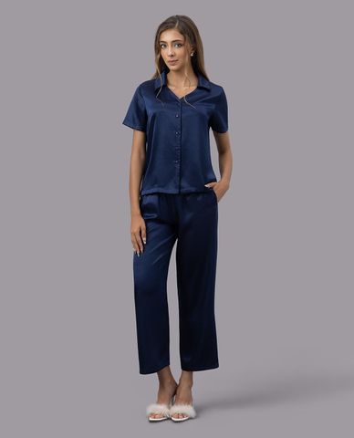  VERA - Bộ pijama dài nữ satin trơn tay ngắn 