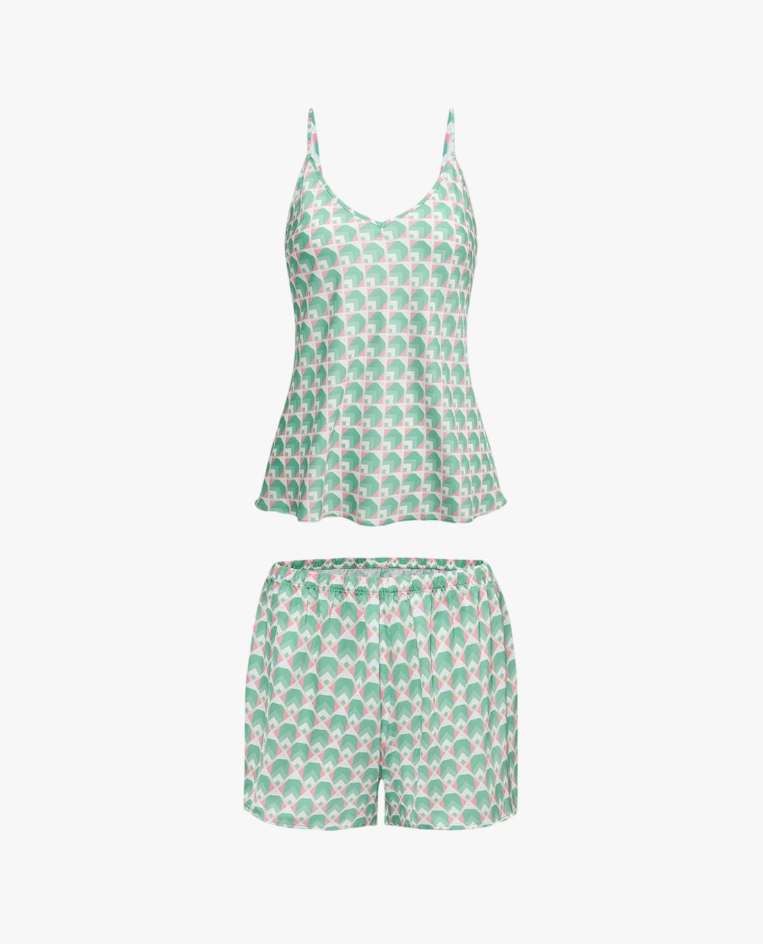 VERA - Bộ quần áo nữ ngắn mặc nhà hai dây satin in