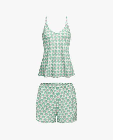  VERA - Bộ quần áo nữ ngắn mặc nhà hai dây satin in 