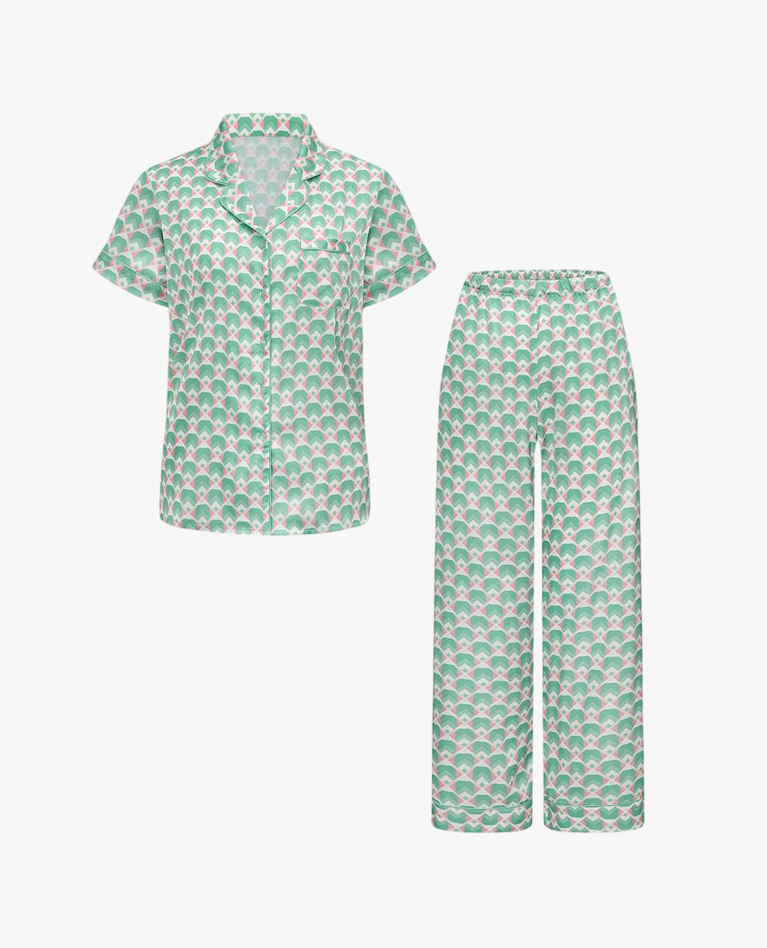 VERA - Bộ pijama dài nữ tay ngắn satin in