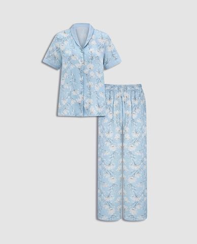  VERA - Bộ pijama dài nữ tay ngắn rayon in hoa 