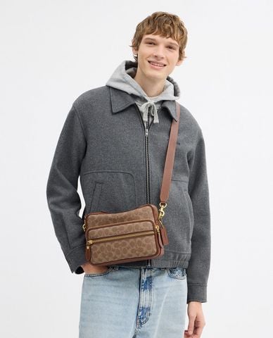  COACH - Túi đeo chéo nam phom chữ nhật Dakota In Signature Canvas 
