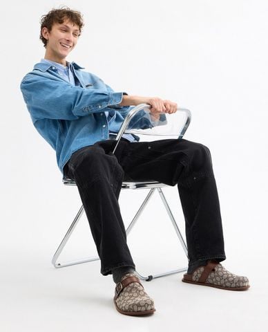  COACH - Giày mules nam mũi tròn Buckle In Signature Jacquard 