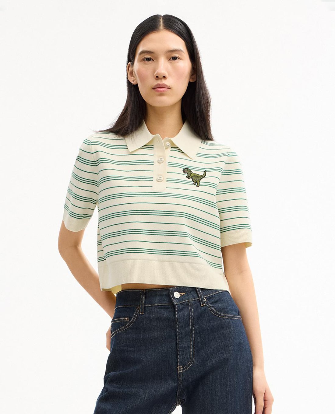 COACH - Áo polo nữ tay ngắn kẻ sọc Rexy 10th Birthday