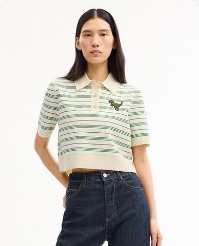  COACH - Áo polo nữ tay ngắn kẻ sọc Rexy 10th Birthday 