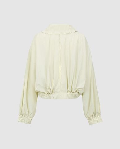  URBAN REVIVO - Áo khoác bomber nữ cổ bèo dây rút 