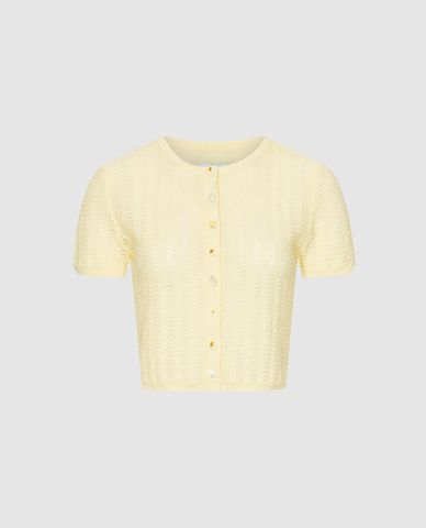  URBAN REVIVO - Áo dệt kim nữ cổ tròn tay ngắn phối nút 