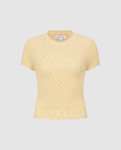  URBAN REVIVO - Áo dệt kim nữ cổ tròn tay ngắn phom ôm 