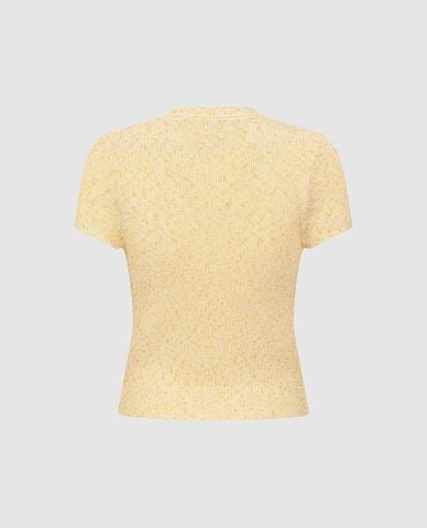  URBAN REVIVO - Áo dệt kim nữ cổ tròn tay ngắn phom ôm 