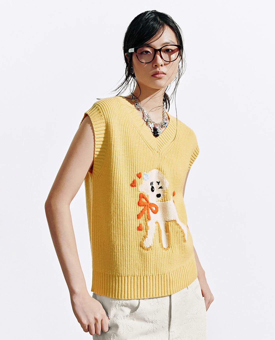 URBAN REVIVO - Áo khoác gilet nữ dệt kim cổ tròn