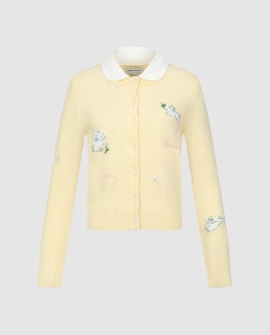  URBAN REVIVO - Áo khoác cardigan nữ cổ bẻ thêu họa tiết 