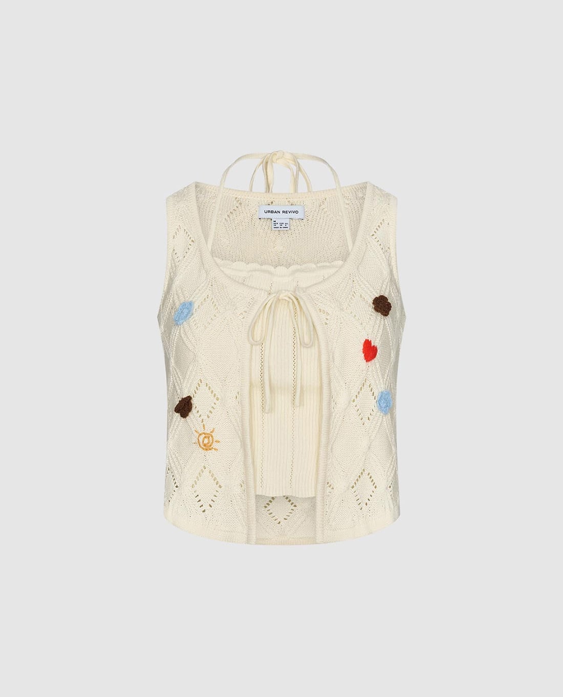 URBAN REVIVO - Áo sát nách nữ dệt kim thêu họa tiết