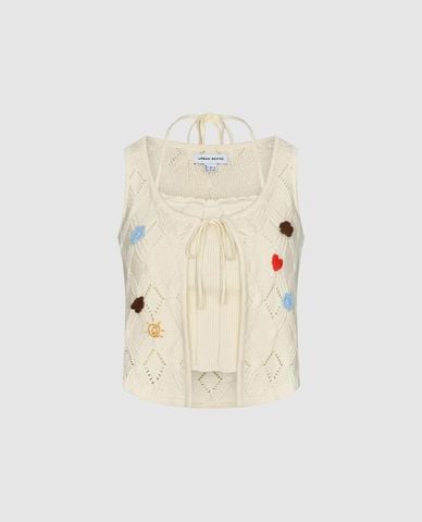  URBAN REVIVO - Áo sát nách nữ dệt kim thêu họa tiết 