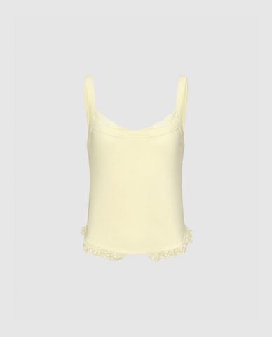  URBAN REVIVO - Áo hai dây nữ phom ôm viền ren 