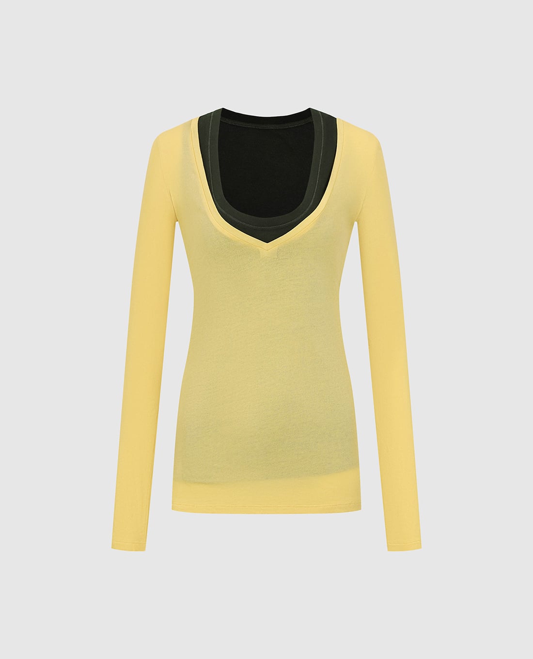 URBAN REVIVO - Áo dệt kim nữ cổ chữ U tay dài phối layer