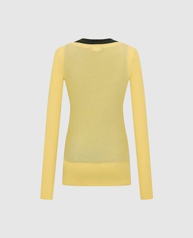  URBAN REVIVO - Áo dệt kim nữ cổ chữ U tay dài phối layer 