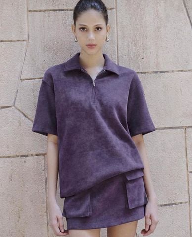  DEZUS - Áo polo nữ tay ngắn phối khóa zip Carylin 
