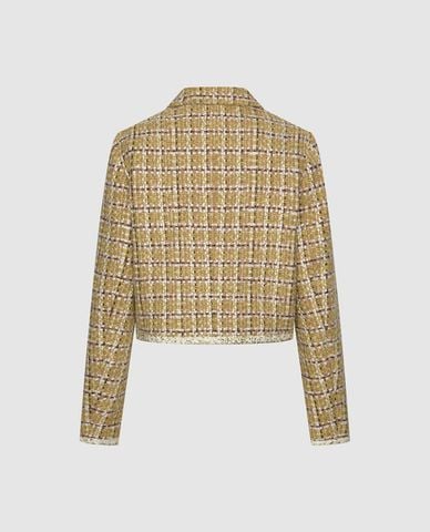  URBAN REVIVO - Áo khoác tweed nữ cổ tròn tay dài phom croptop 