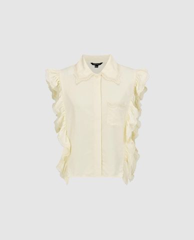  URBAN REVIVO - Áo sát nách nữ cổ bẻ nhún bèo 