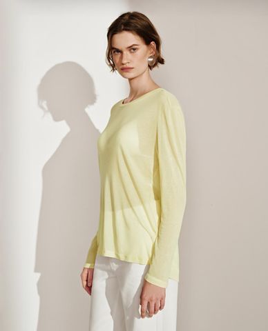  URBAN REVIVO - Áo dệt kim nữ cổ tròn tay dài phom suông 