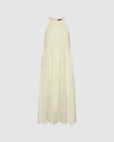  URBAN REVIVO - Đầm xếp tầng midi cổ yếm dáng xòe 