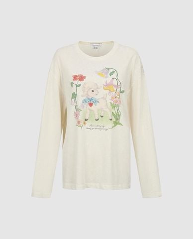  URBAN REVIVO - Áo thun nữ cổ tròn tay dài in họa tiết 