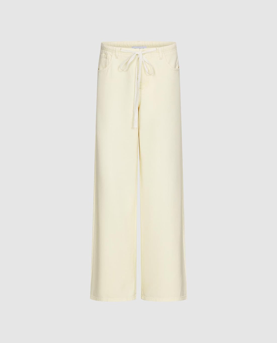 URBAN REVIVO - Quần jeans nữ ống rộng lưng thun phối dây rút